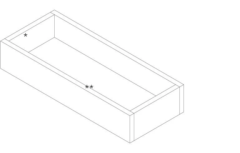 * fianchi sp. 1,9 cm ** fondo sp. 1,9 cm